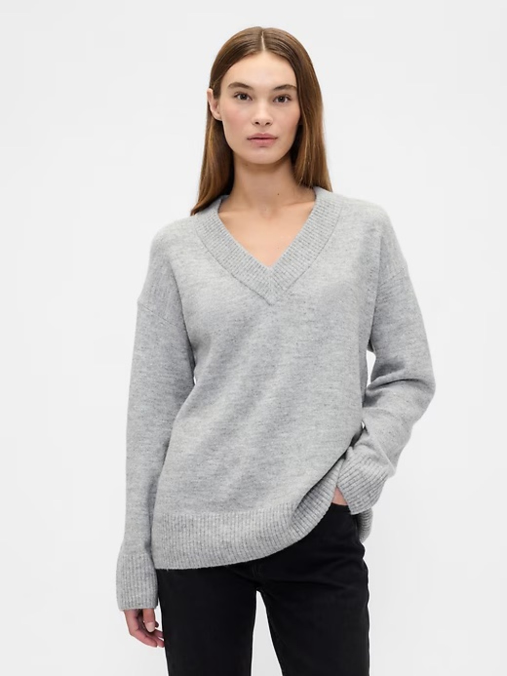 GAP Classic V-Neck Women's Sweater in Light Gray